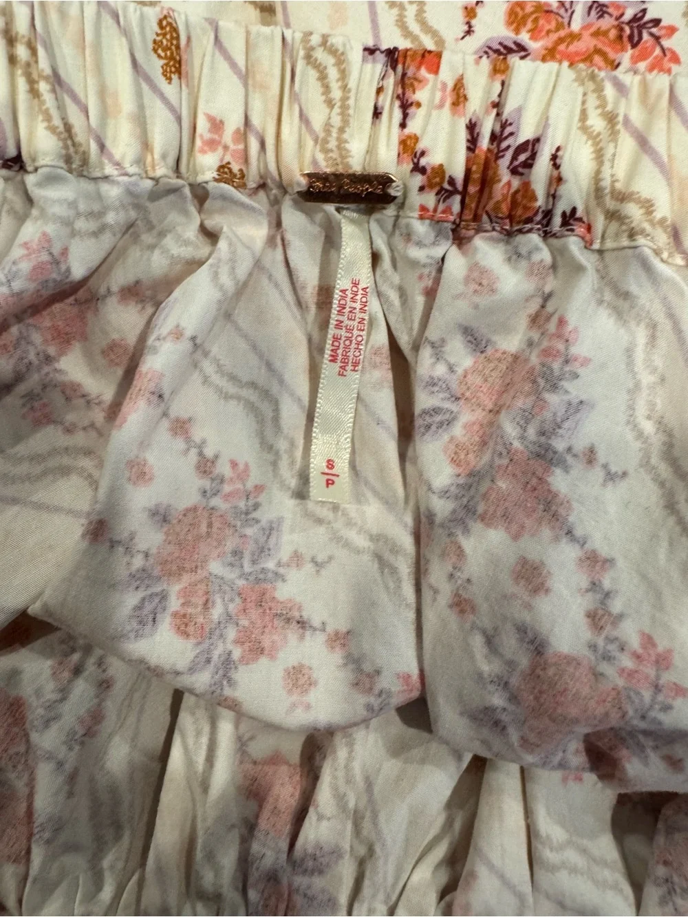 Free People Cream and Orange Floral Circle Skirt Side Pockets